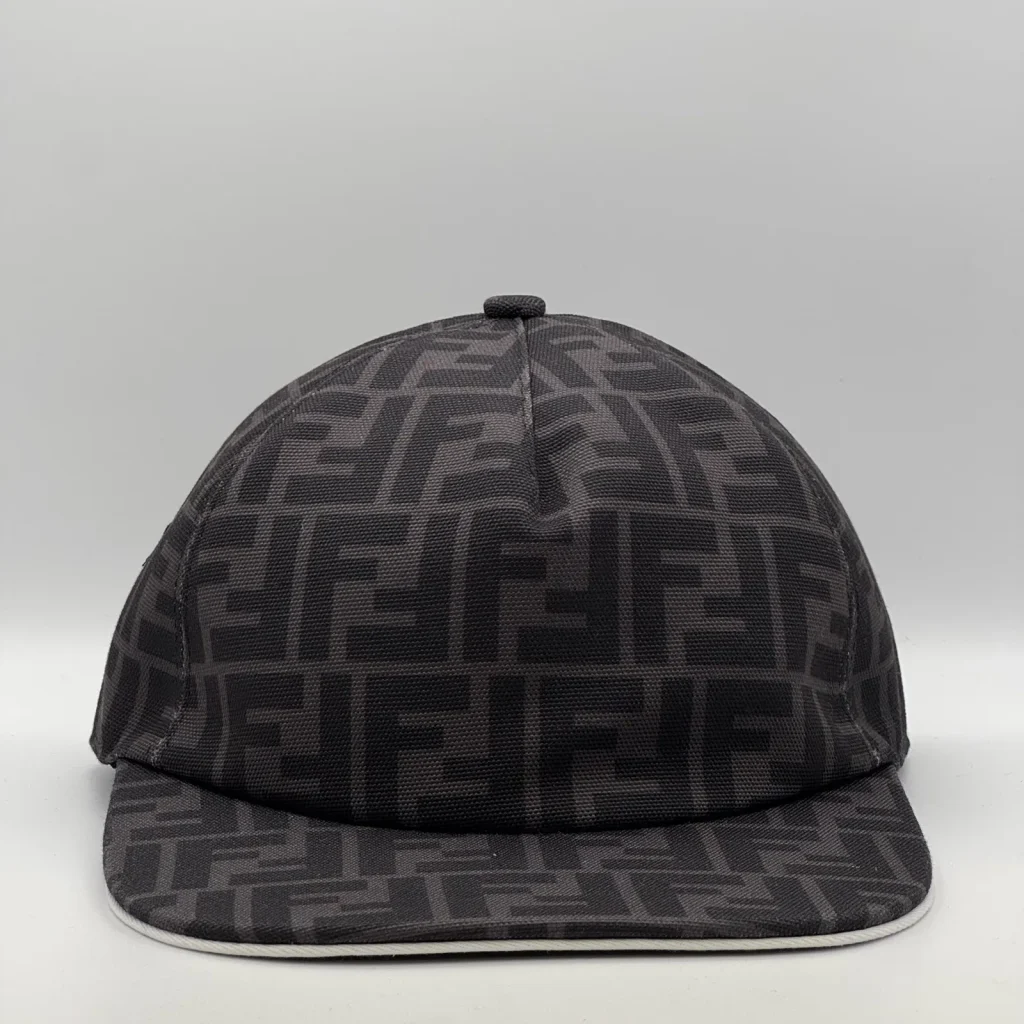 Dark grey Fendi FF cap, three-quarter front view.