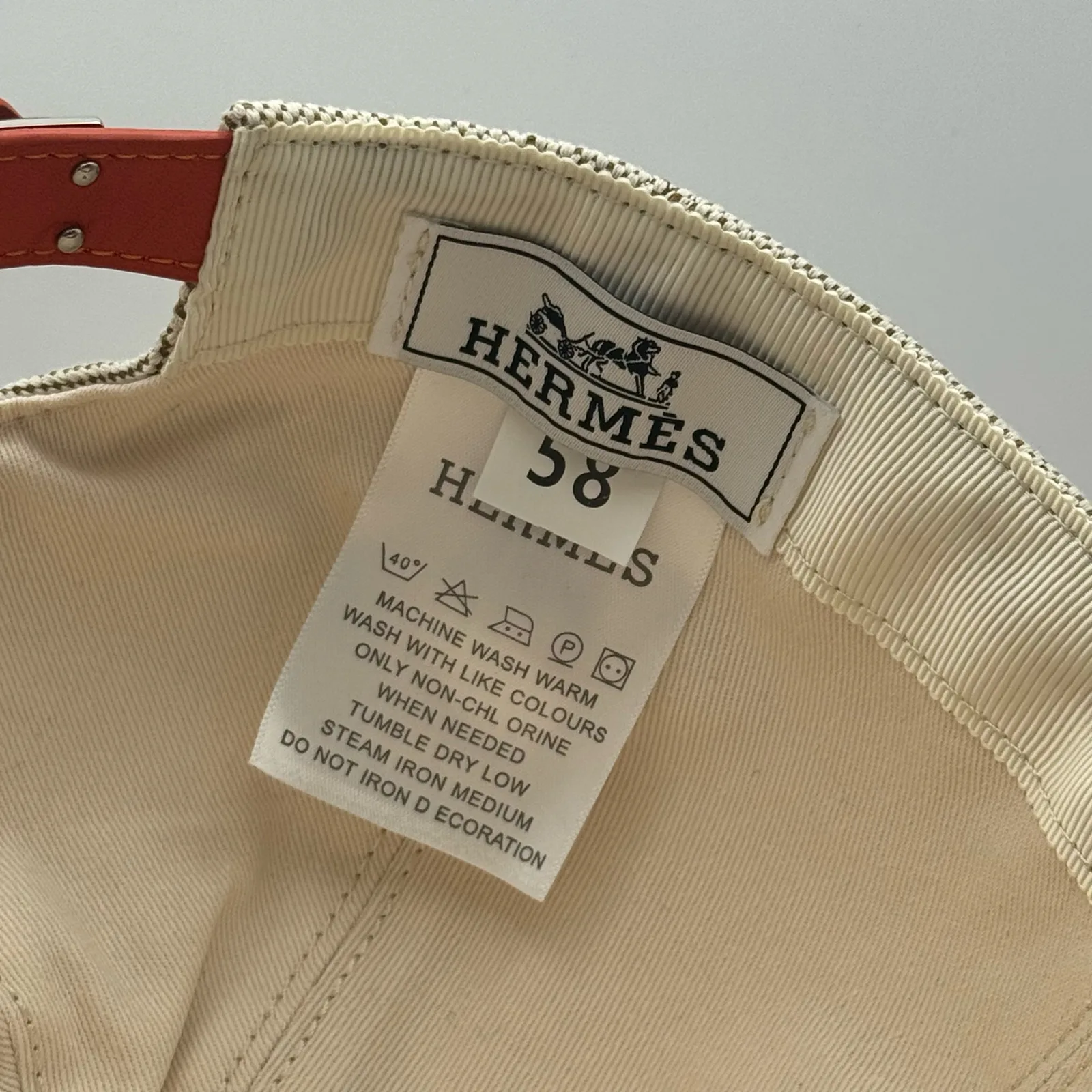 Close-up of the interior label showing the canvas weave and stitching detail.